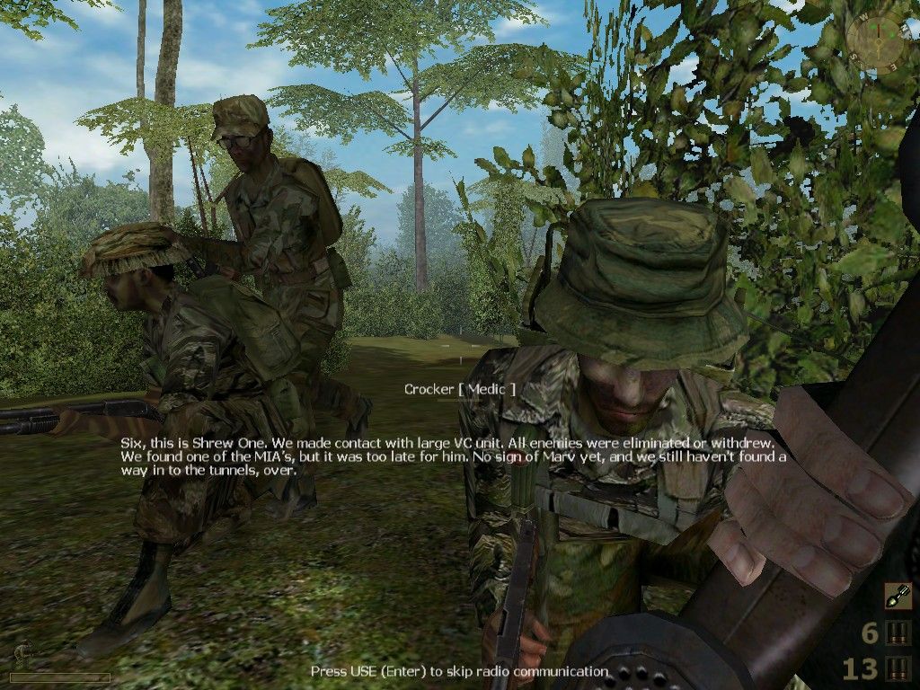 Vietcong (Windows) screenshot: You'll constantly use radio communication to inform your HQ of events on the battlefield