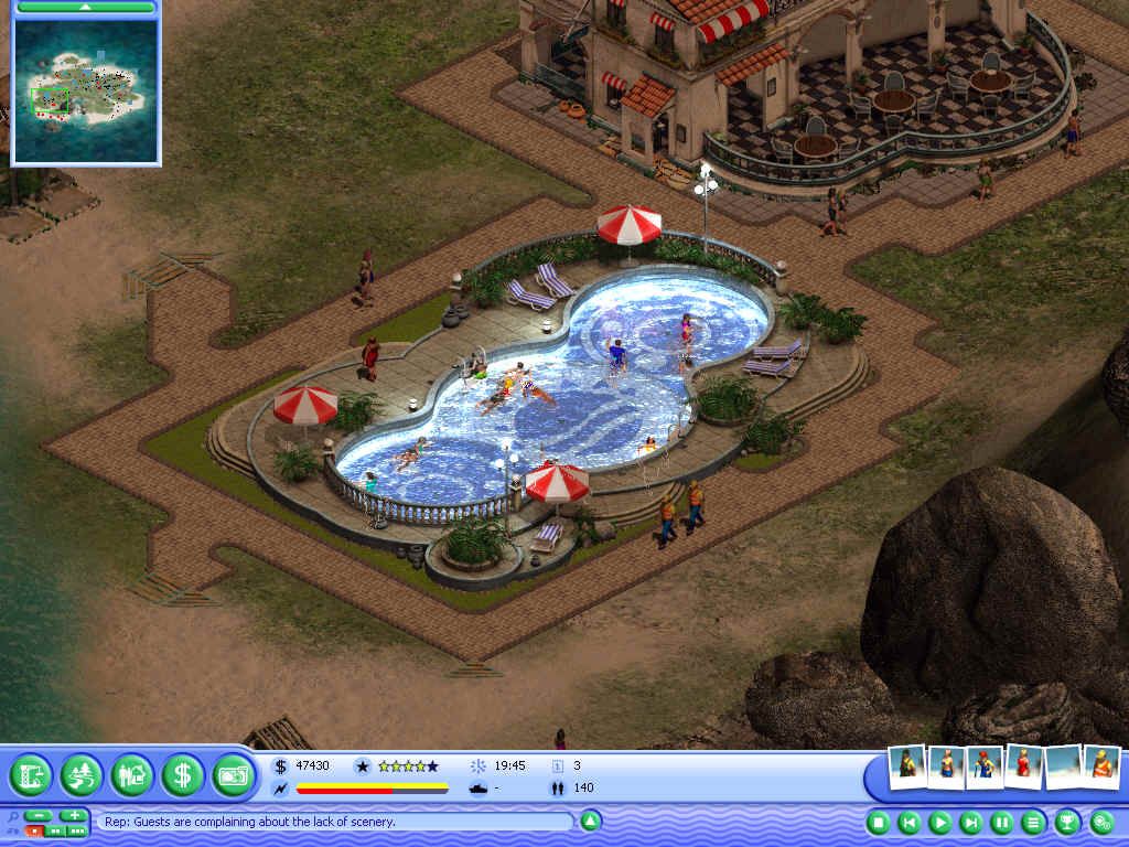 Virtual Resort: Spring Break (Windows) screenshot: Guests are enjoying a relaxing, early evening swim.