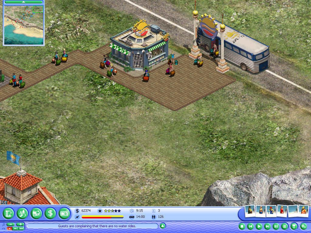 Virtual Resort: Spring Break (Windows) screenshot: For islands that can be reached by land, the bus will drop off guests; not a ferry.