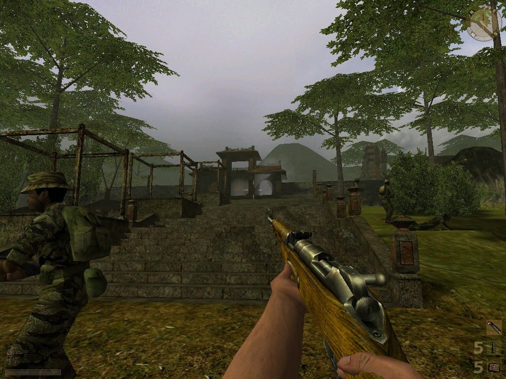 Vietcong: Fist Alpha (Windows) screenshot: Using C4 to blast the temple door and launch an offensive against VC