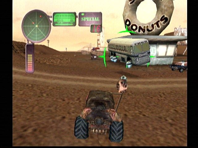 Vigilante 8: 2nd Offense (Dreamcast) screenshot: Arizona: the bus has found the hover power-up