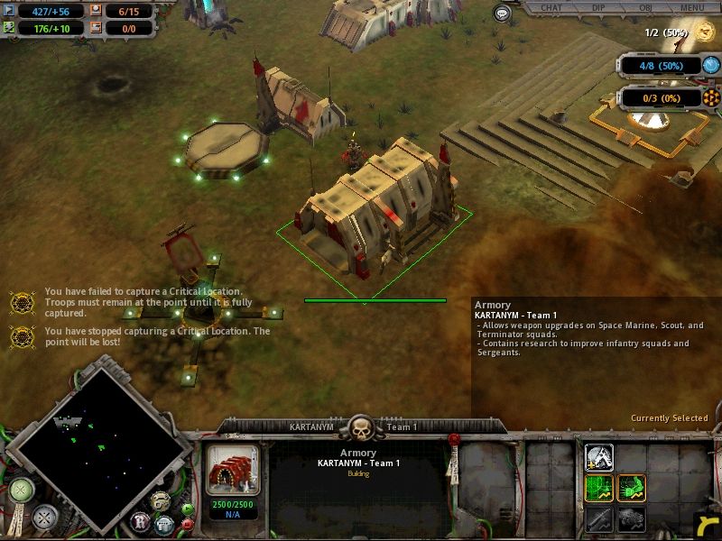 Warhammer 40,000: Dawn of War (Windows) screenshot: Build an armoury to improve attack and defense