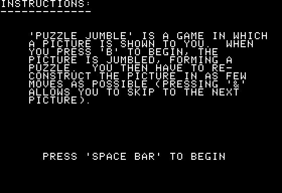 Puzzle Jumble (Apple II) screenshot: Instructions