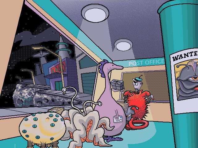Where in Space Is Carmen Sandiego?: Deluxe (DOS) screenshot: Isn't that person hiding behind the fat one a bit familiar?
