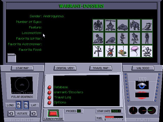 Where in Space Is Carmen Sandiego?: Deluxe (DOS) screenshot: Warrant/Dossiers