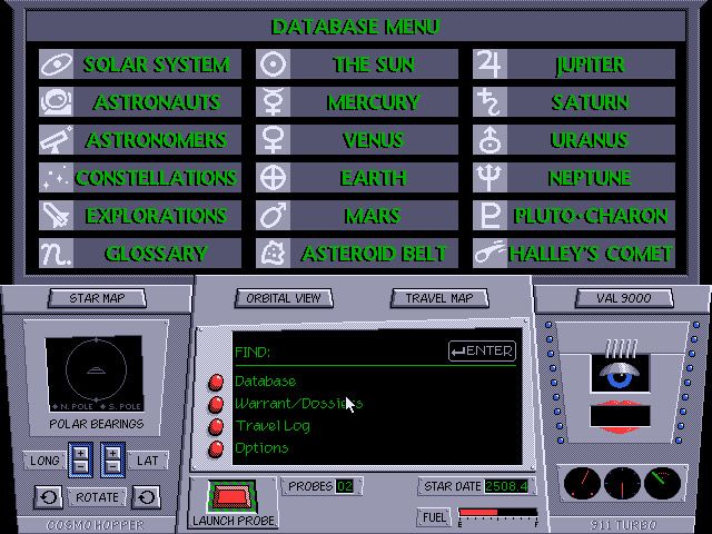 Where in Space Is Carmen Sandiego?: Deluxe (DOS) screenshot: Database