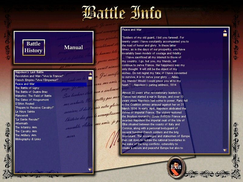 Waterloo: Napoleon's Last Battle (Windows) screenshot: Historical info