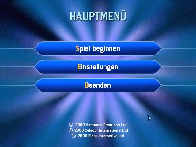 Who Wants to Be a Millionaire (Windows) screenshot: Main menu (German edition)