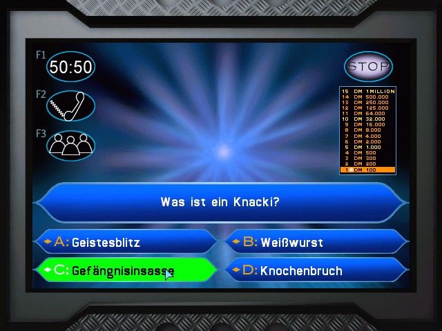 Who Wants to Be a Millionaire (Windows) screenshot: ... is this your final answer? Yep. And this is CORRECT! (German edition)
