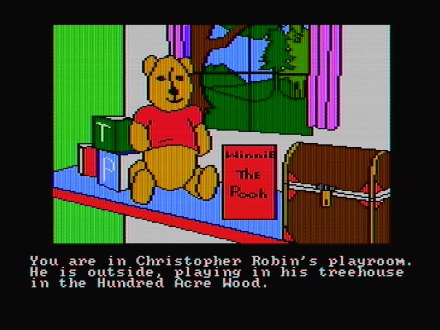 Winnie the Pooh in the Hundred Acre Wood (DOS) screenshot: The beginning location (CGA composite mode)