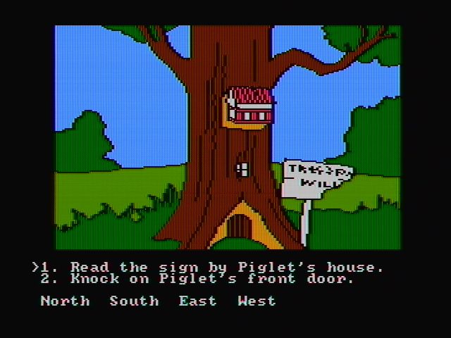 Winnie the Pooh in the Hundred Acre Wood (DOS) screenshot: Piglet's home (CGA composite mode)