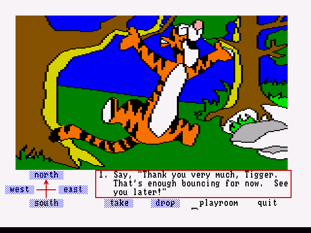Winnie the Pooh in the Hundred Acre Wood (Amiga) screenshot: Tigger just wants to bounce you all over the place
