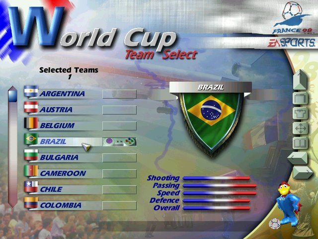 World Cup 98 (Windows) screenshot: picking sides