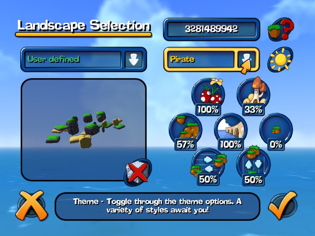 Worms 3D (Windows) screenshot: And the playing field options seem limitless