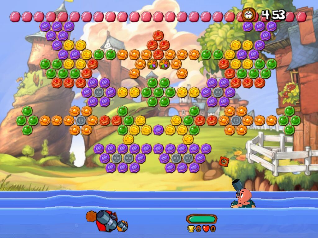 Worms Blast (Windows) screenshot: Puzzle mode offers many challenges...