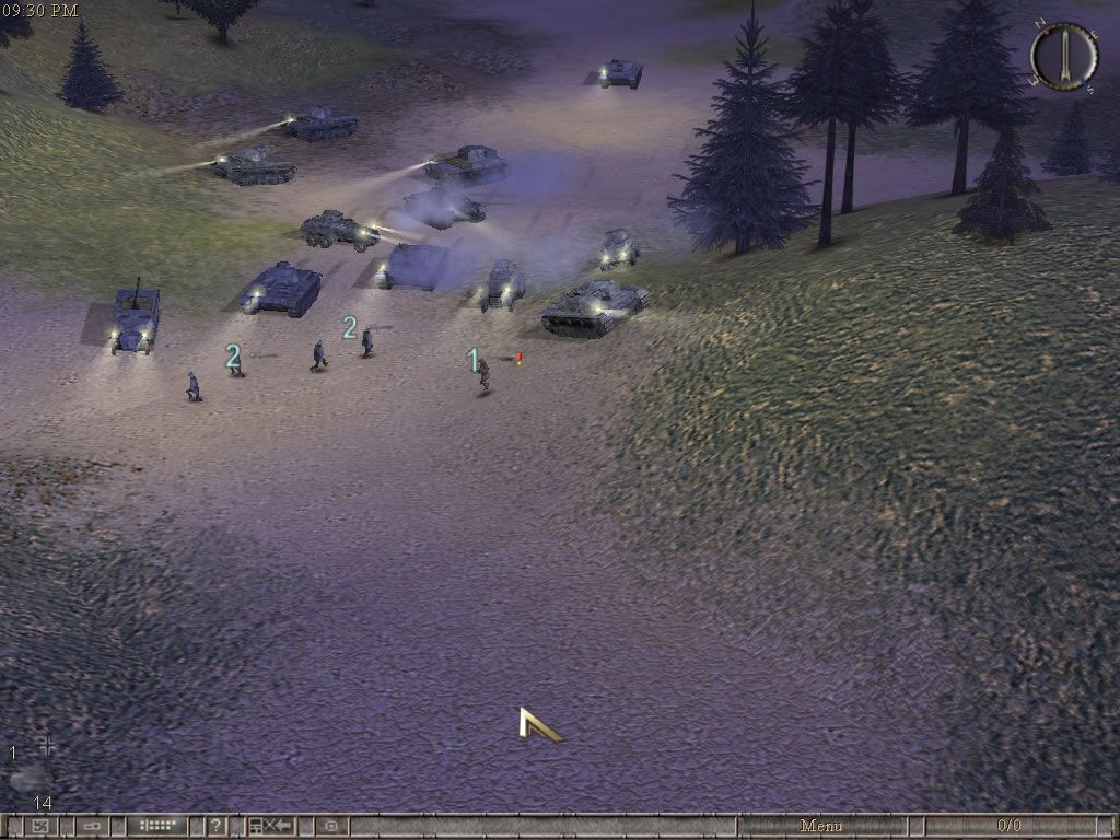 World War II: Panzer Claws (Windows) screenshot: Search and patrol team at night, not all missions include setting-up bases