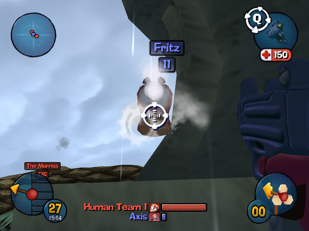 Worms 3D (Windows) screenshot: Machine Gun attack