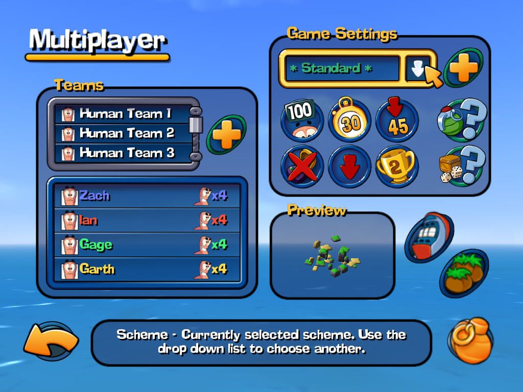 Worms 3D (Windows) screenshot: The multiplayer options are huge!