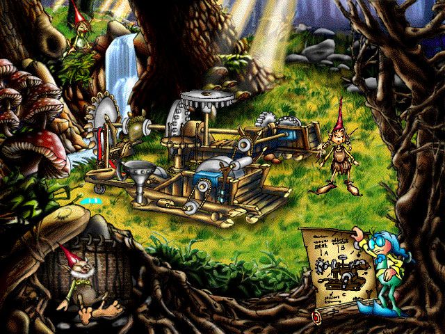 Woodspell (Windows) screenshot: Help the gnomes with this strange machine.