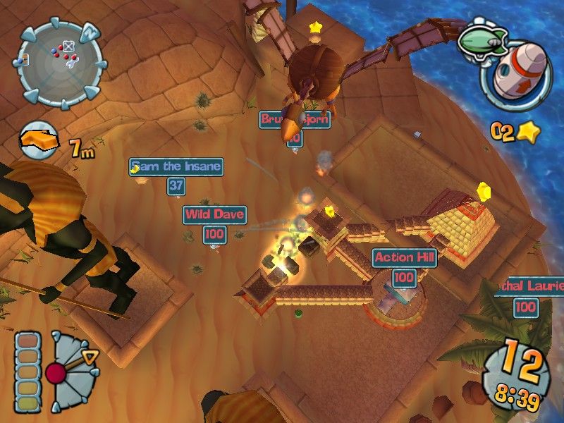 Worms Forts: Under Siege (Windows) screenshot: Blimp view