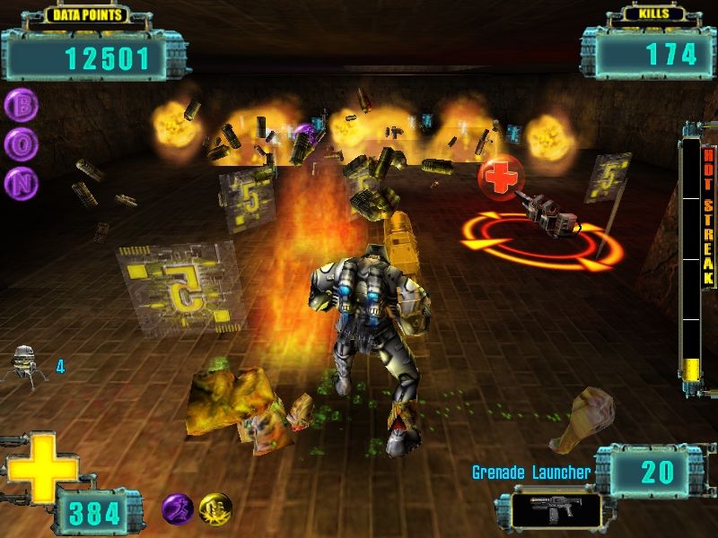 X-COM: Enforcer (Windows) screenshot: At the highest upgrade level, the grenade launcher spits out an insane number of explosives.