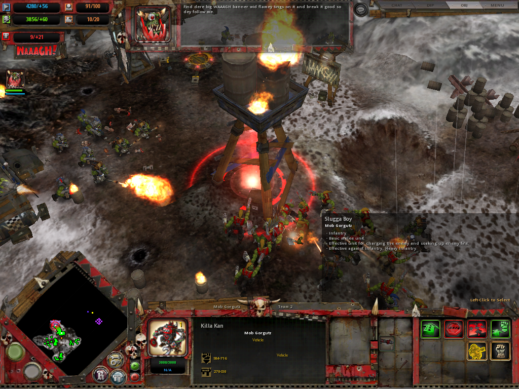 Warhammer 40,000: Dawn of War - Winter Assault (Windows) screenshot: Orks conquering orks