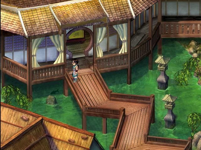 Xianjian Qixia Zhuan 2 (Windows) screenshot: Wang Xiaohu on the bridge