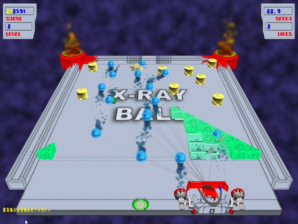 X-Ray Ball (Windows) screenshot: Super Ball (go through bricks) got multiplied (8-Ball); the ropes are another Power-Up