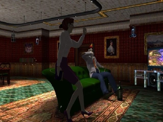 Y2K: The Game (Windows) screenshot: Buster and Candice watch the New Year's festivities in the intro movie.