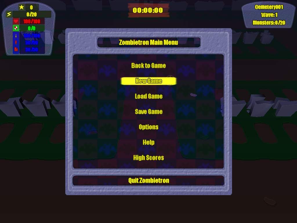 Zombietron 1 - Cemetery Guy (Windows) screenshot: Main menu