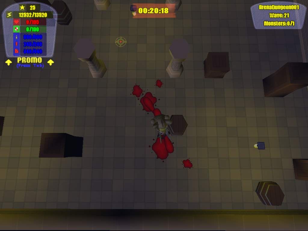 Zombietron 1 - Cemetery Guy (Windows) screenshot: Dying while fighting a fierce boss in the dungeon