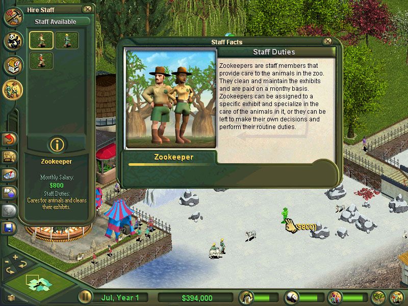 Zoo Tycoon (Windows) screenshot: Hiring staff