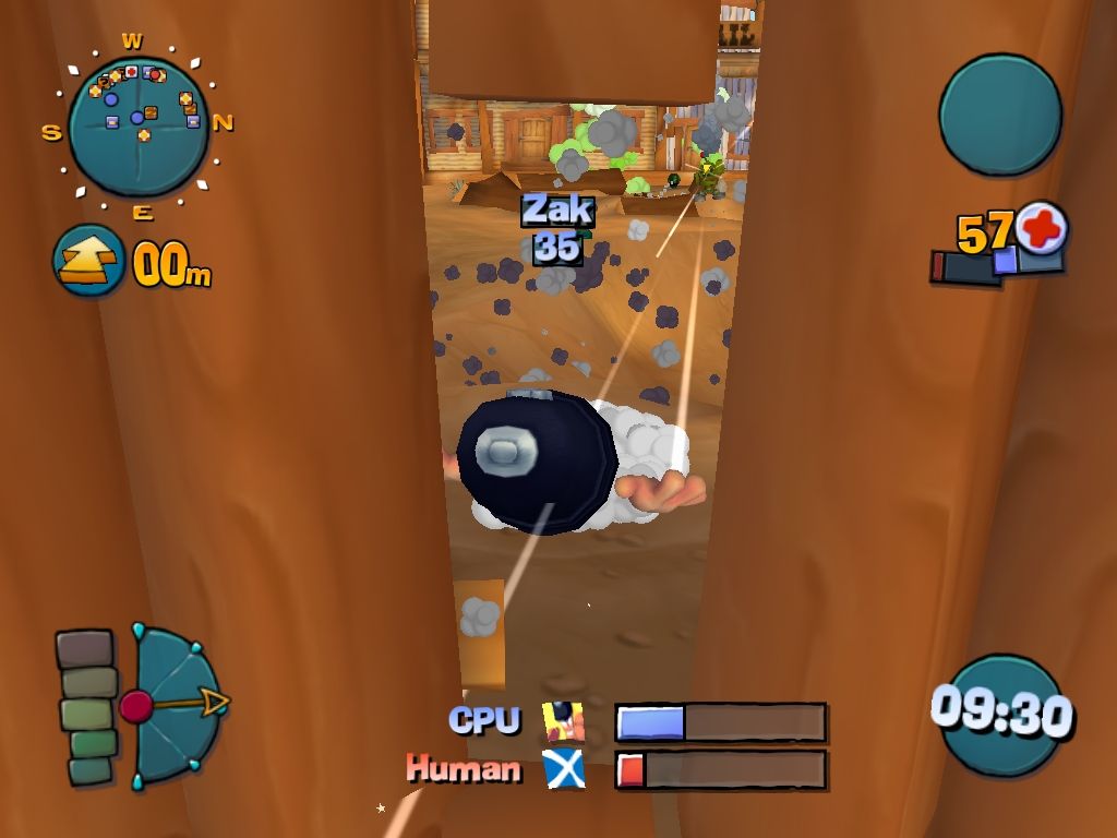 Worms 4: Mayhem (Windows) screenshot: Nobody escapes the wrath of the sentry gun
