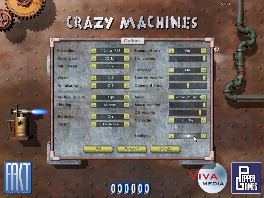 Crazy Machines: The Wacky Contraptions Game (Windows) screenshot: Options