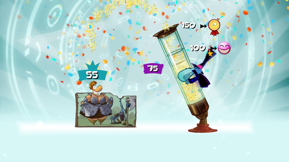 Rayman Origins (Windows) screenshot: At the end of a level, you can unlock more Electoons depending on how many Lums you collected.