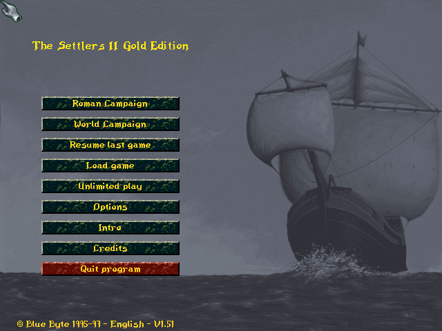 The Settlers II: Gold Edition (DOS) screenshot: Revamped main menu