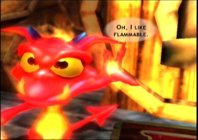 Conker: Live & Reloaded (Xbox) screenshot: Fire imps are nasty pests that like to set fire to you