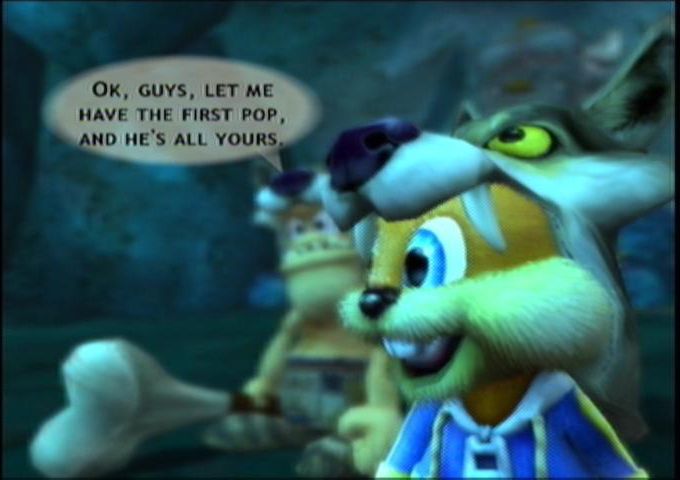Conker: Live & Reloaded (Xbox) screenshot: Getting ready for a frontal assault on some stone guards