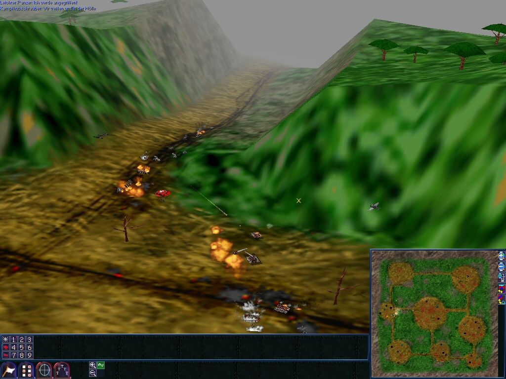 WarTorn (Windows) screenshot: Heavy losses on both sides as these armies clash in a valley.