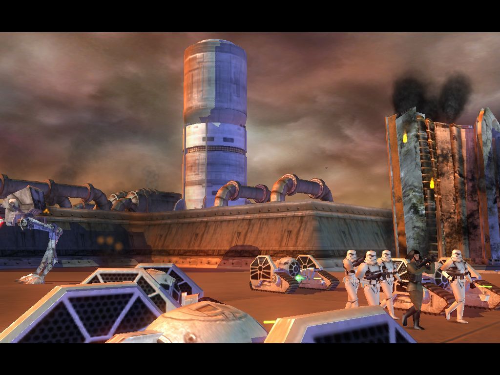 Star Wars: Empire at War (Windows) screenshot: Rebel sympathizers have their homes destroyed.