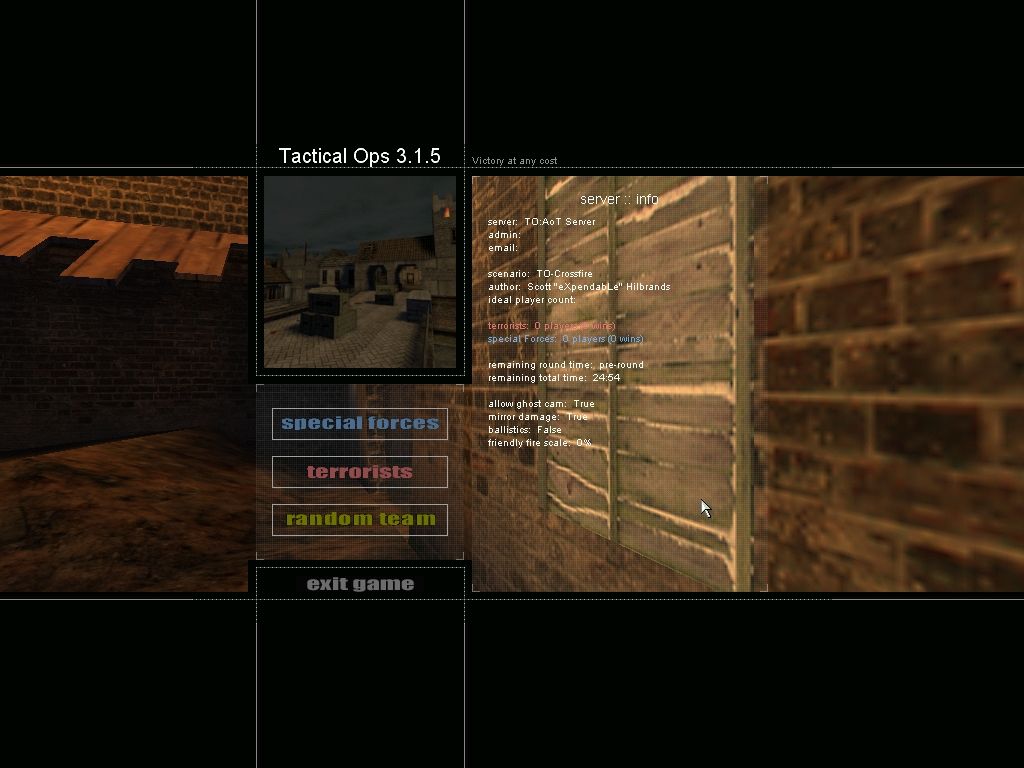 Tactical Ops: Assault on Terror (Windows) screenshot: Scenario menu
