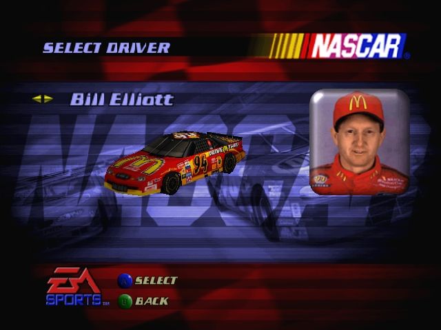 NASCAR 2000 (Nintendo 64) screenshot: Choosing the driver.