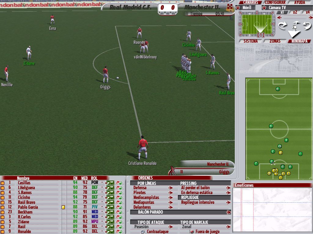 PC Fútbol 2006 (Windows) screenshot: Giggs for the free kick!