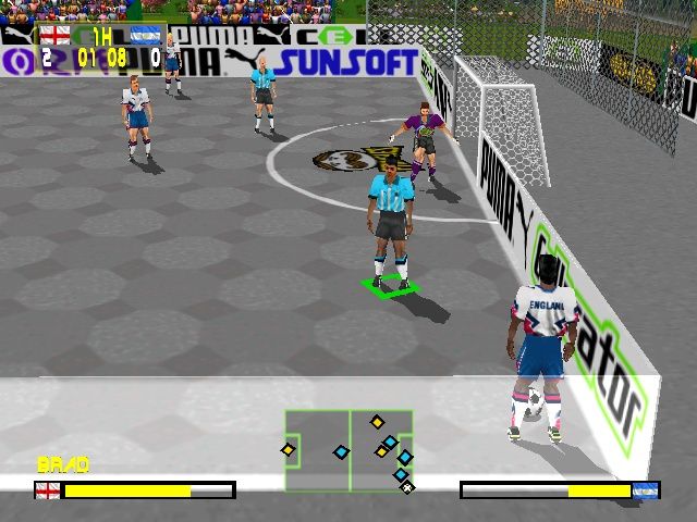 Puma Street Soccer (PlayStation) screenshot: Taking a corner.
