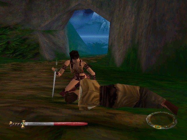 Xena: Warrior Princess (PlayStation) screenshot: Xena's friend Siras is dead!