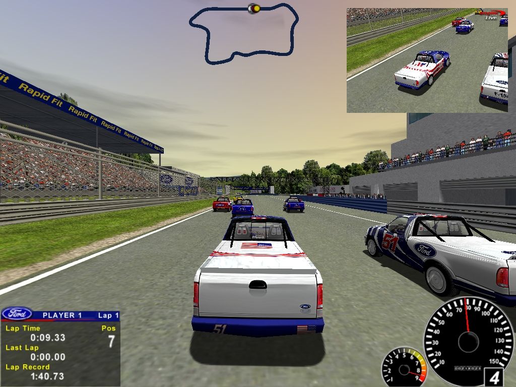 Ford Racing (Windows) screenshot: Racing with TV broadcasting (at the upper right corner)
