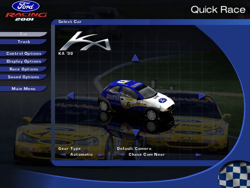 Ford Racing (Windows) screenshot: Car selection (in Quick Race mode)
