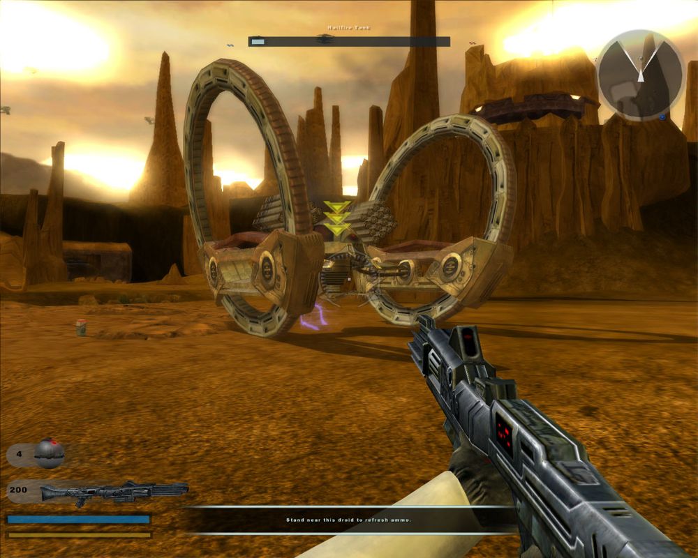 Star Wars: Battlefront II (Windows) screenshot: Attacking the Hellfire Tank.