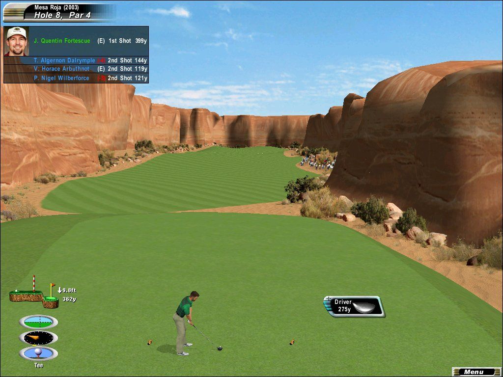 Links 2003: Championship Courses (Windows) screenshot: The 8th hole of the fictional Mesa Roja course snakes its way through a series of mesas and canyons.