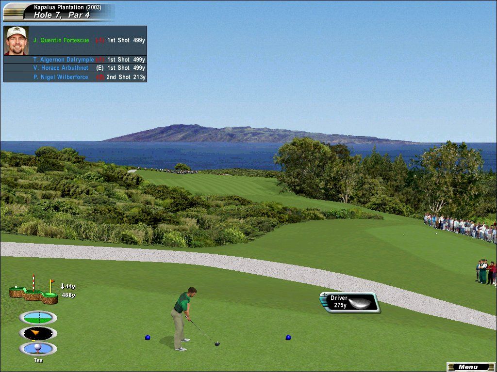 Links 2003: Championship Courses (Windows) screenshot: The island of Molokai can be seen across the channel from the Kapalua Plantation course.